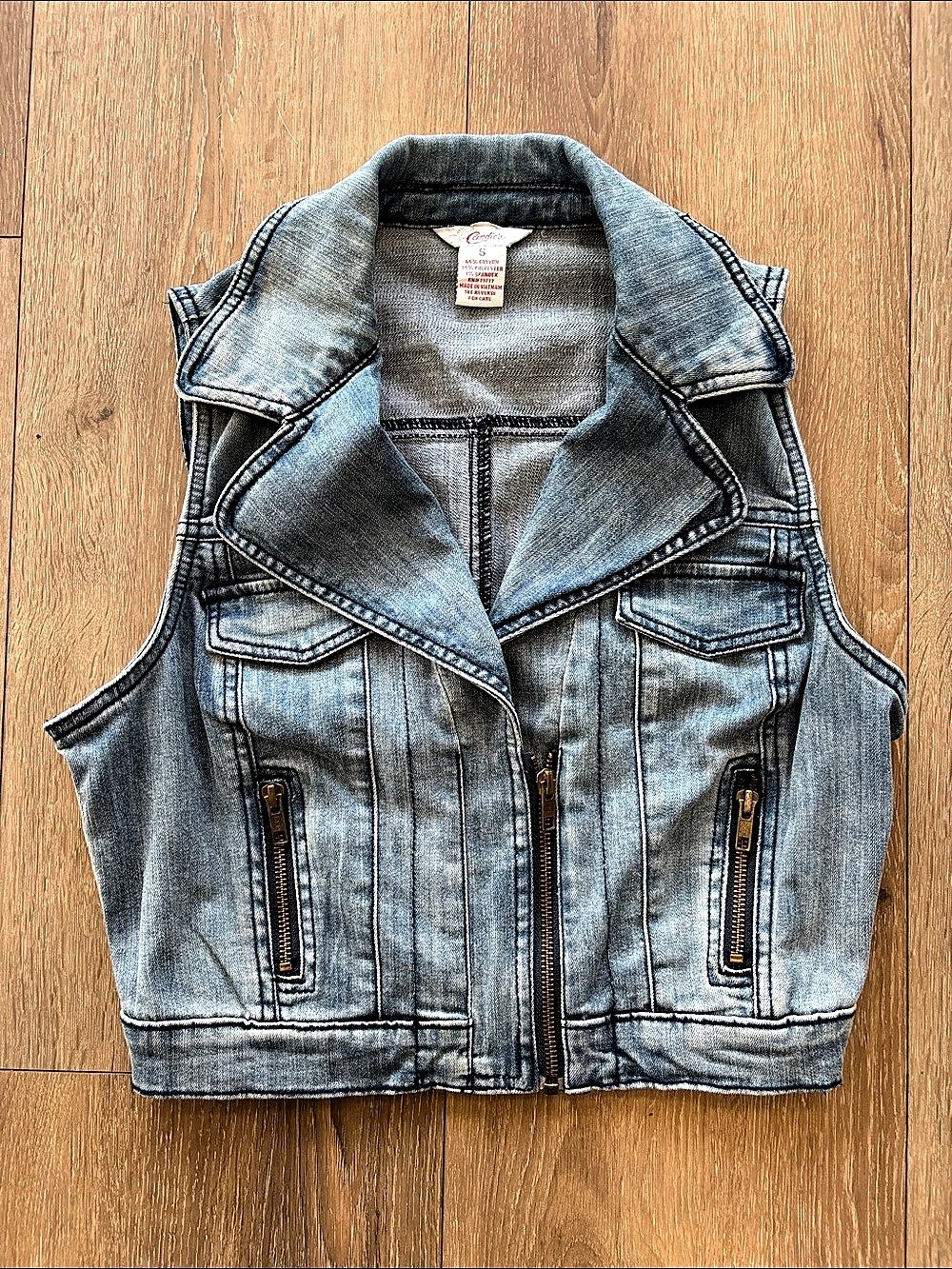 Vintage Candies Women's Denim Moto Vest in Blue Size Small
